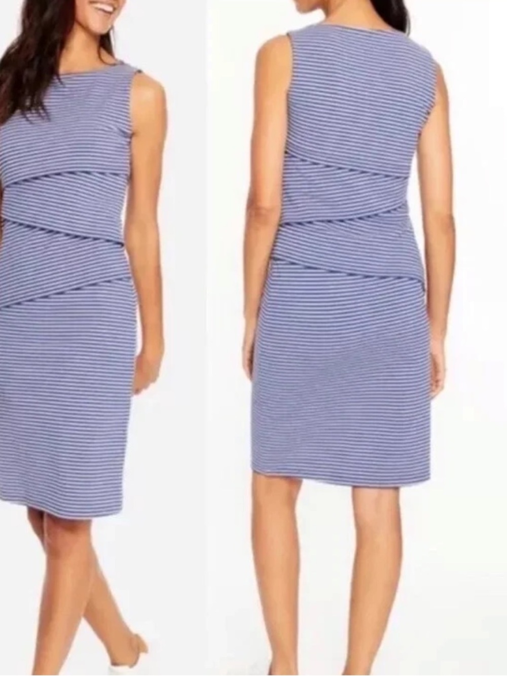J. McLaughlin Nicola Dress Large Tiered Striped Blue White Coastal Lagoon Beach